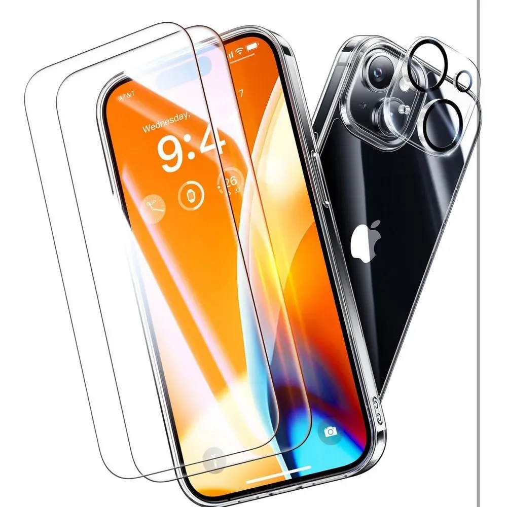 Diamond Clear for Iphone 15 Case with 2X Screen Protector + 2X Camera Lens Prote